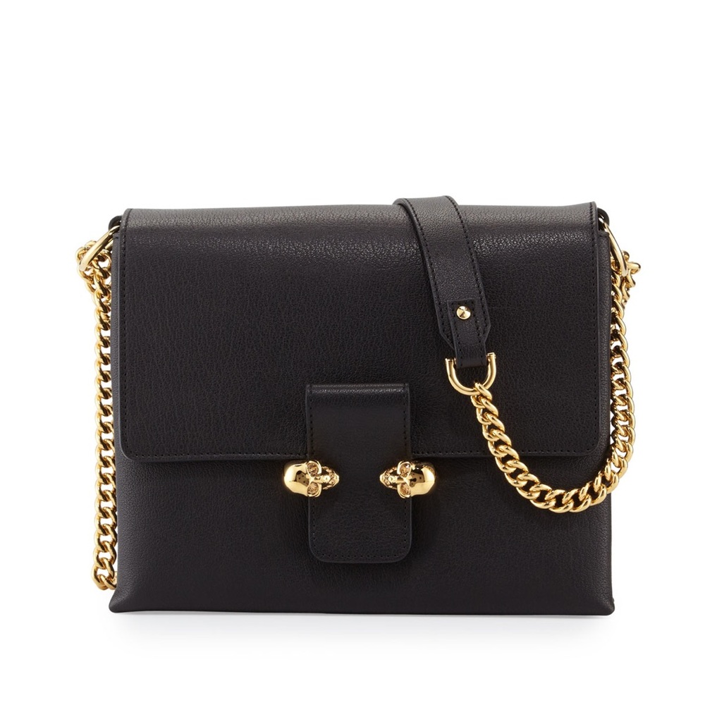 Alexander McQueen Black Leather Skull Satchel Bag